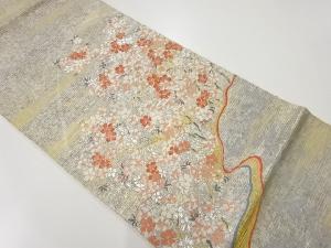 リサイクル　障屏画山桜図紋織出し袋帯